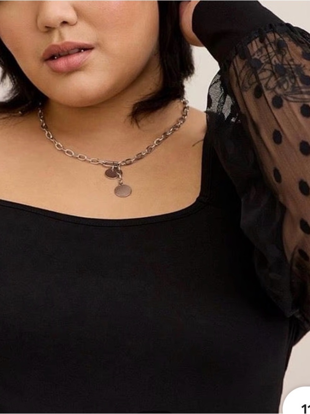 torrid Black Square Neck Sheer Dot Sleeve Blouse - Picture 2 of 4